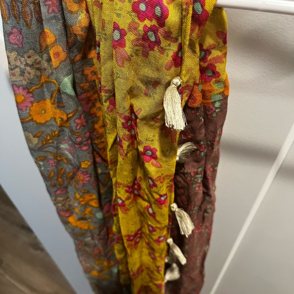 Natural Life Floral Scarf with Tassels